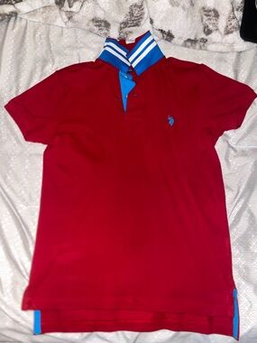 U.S. Polo Assn. Red Polo with Blue and White Stripe Detail